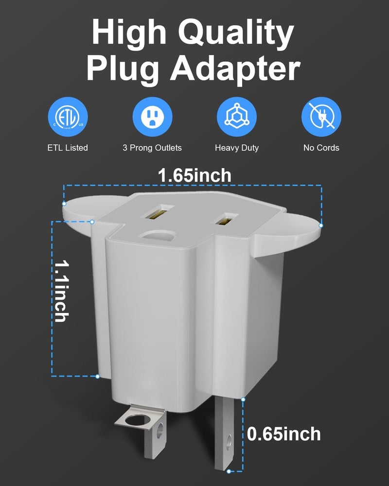 SerBion Portable 3 Prong to 2 Prong Outlet Adapter, Fireproof 392℉ 3-2 Prong Adapter Converter, Heavy Duty Wall Plug Adapter for Household Appliances Industrial, 1875W Max, 4 Packs - Image 3